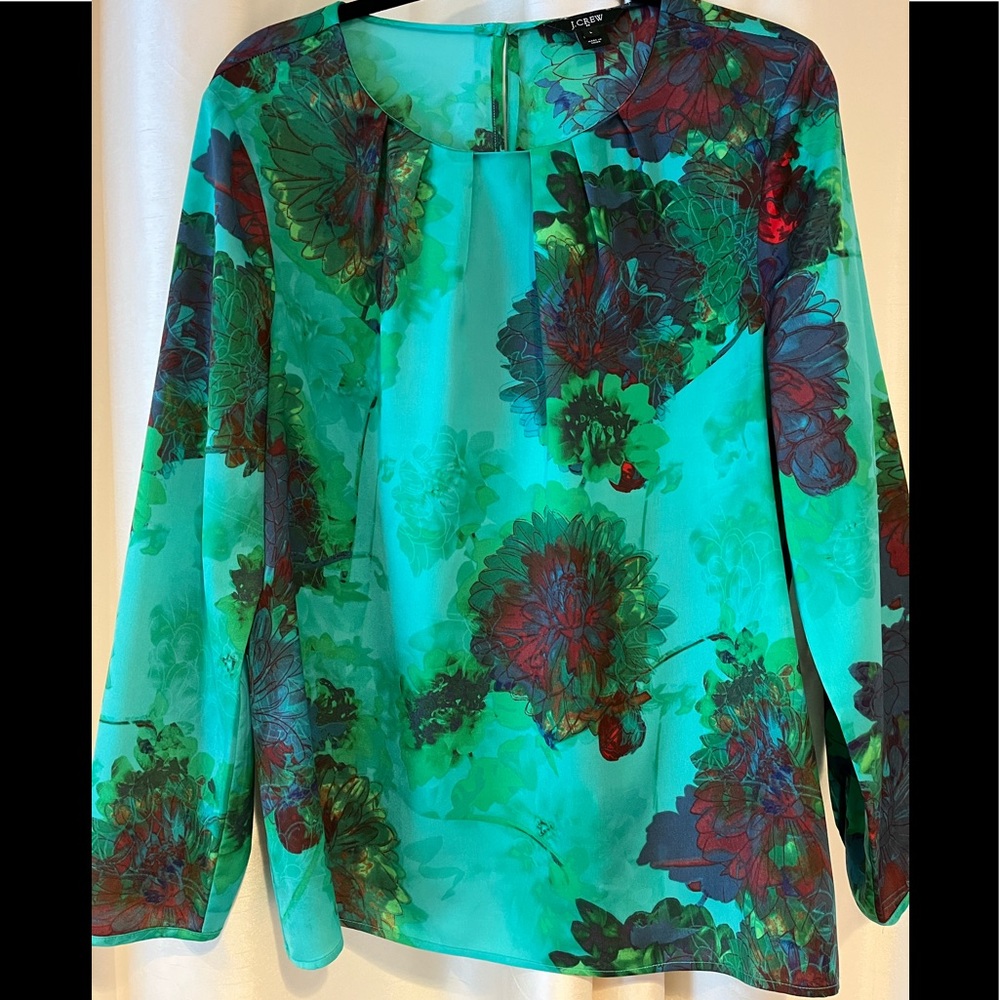J CREW blouse Sz L Green floral print